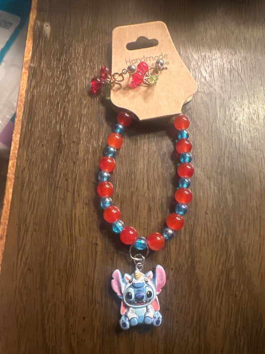 Unicorn Stitch bracelet with cherry earrings